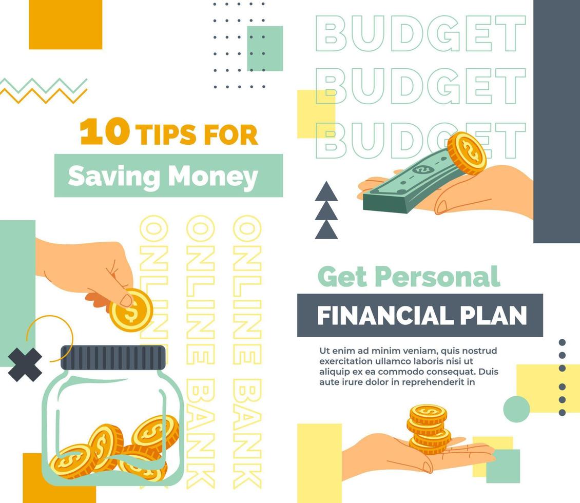 Get personal financial plan, tips for saving money vector
