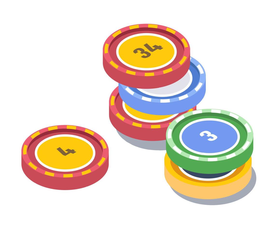 Gambling game, casino chips with numbers vector