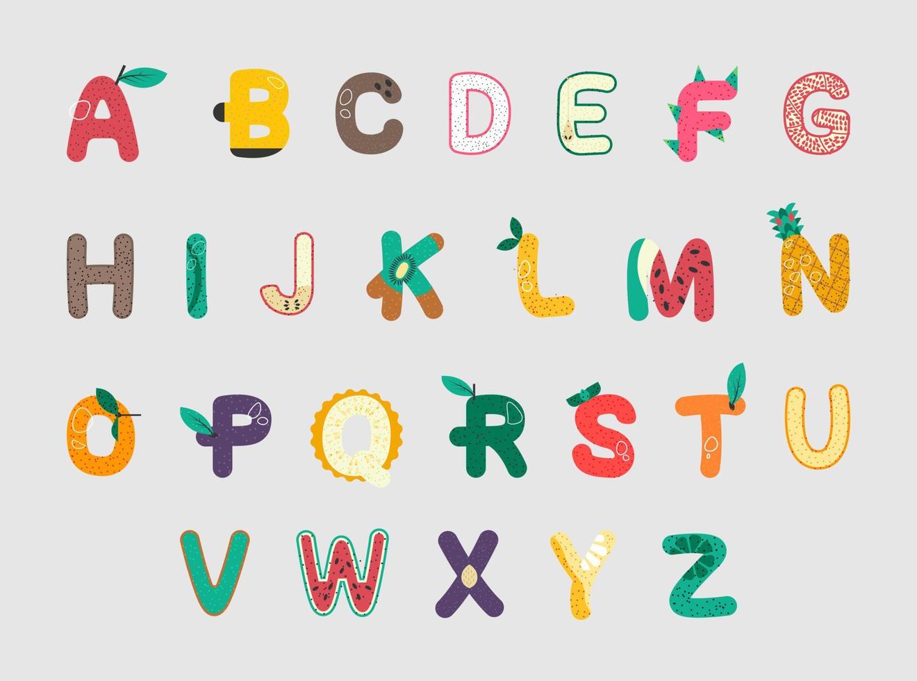 Typography font set design with fruit decoration vector