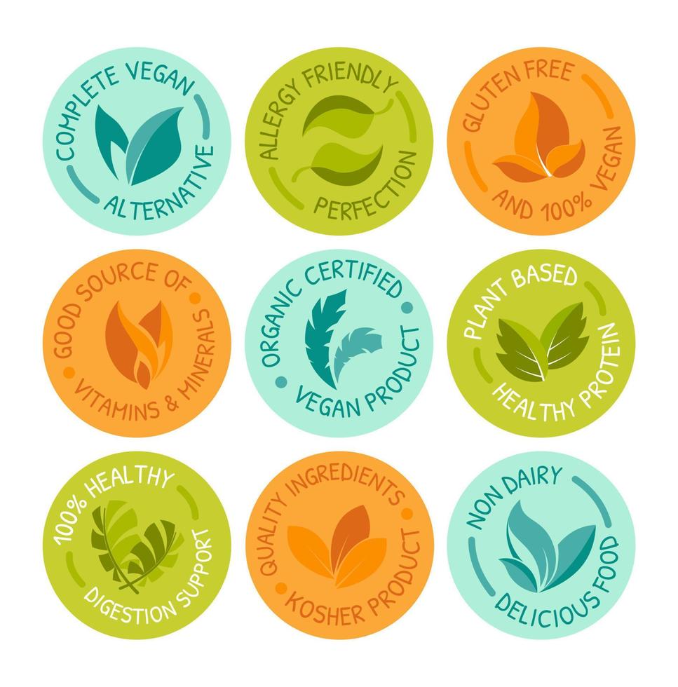 Round tag set for healthy food package design vector