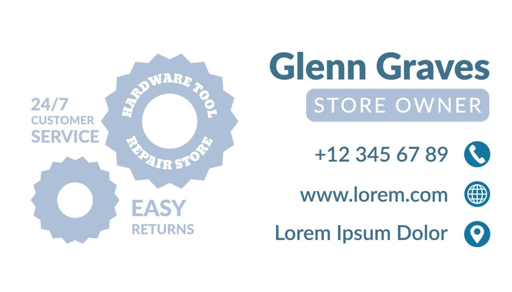 Hardware tools, repair shop business card template vector