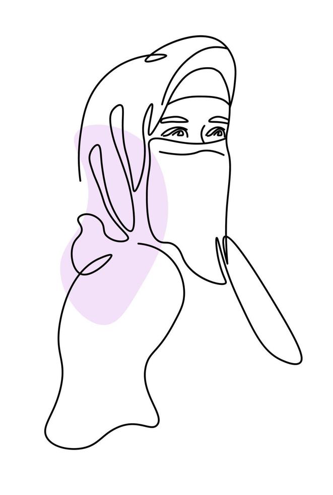 Woman wearing hijab and veil covering face vector