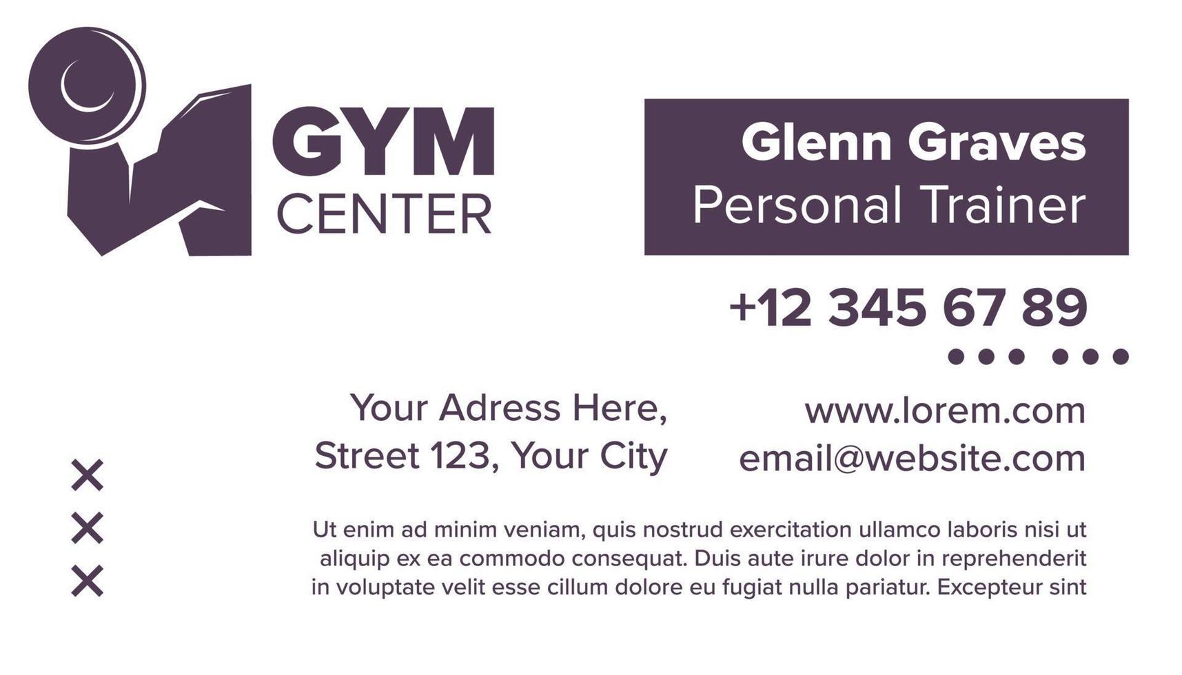 Gym center, business card of personal trainer vector