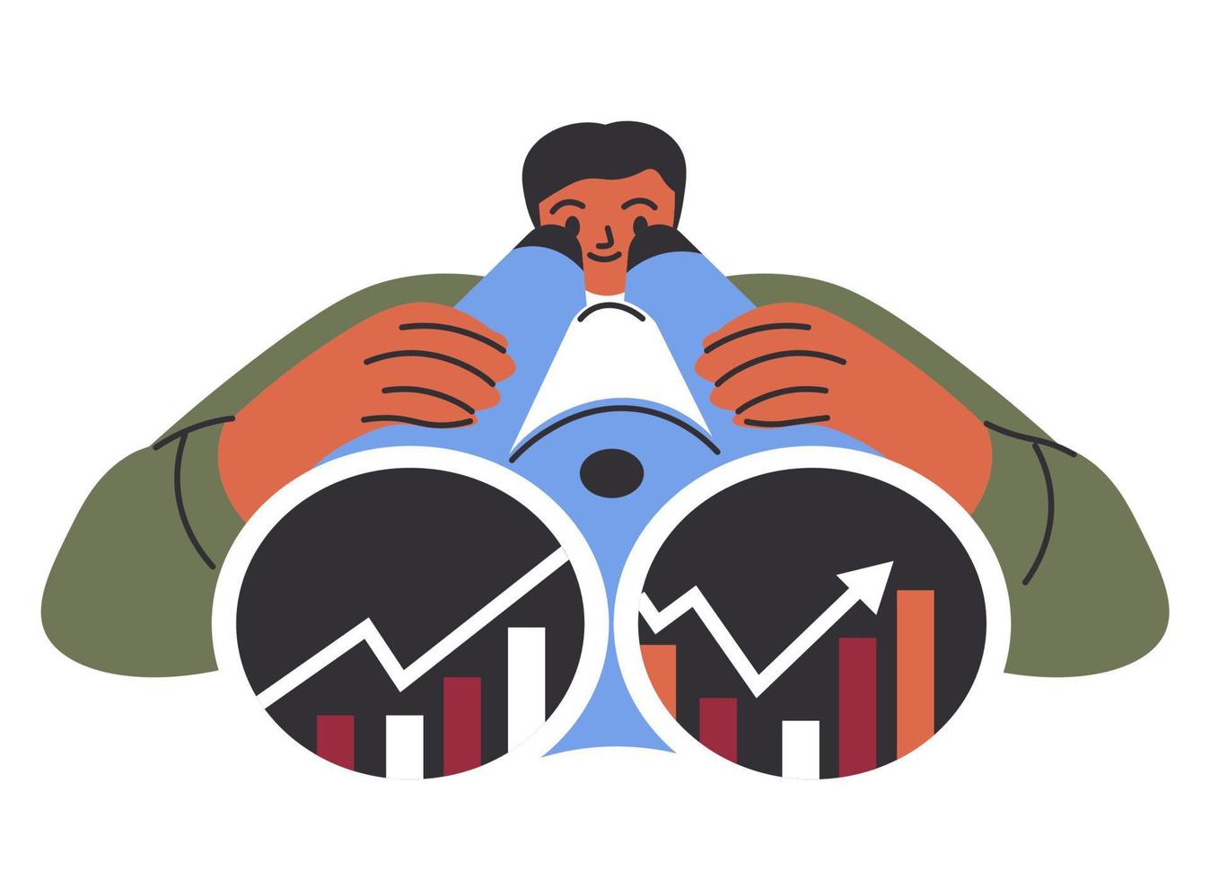Male looking at statistics through binoculars vector