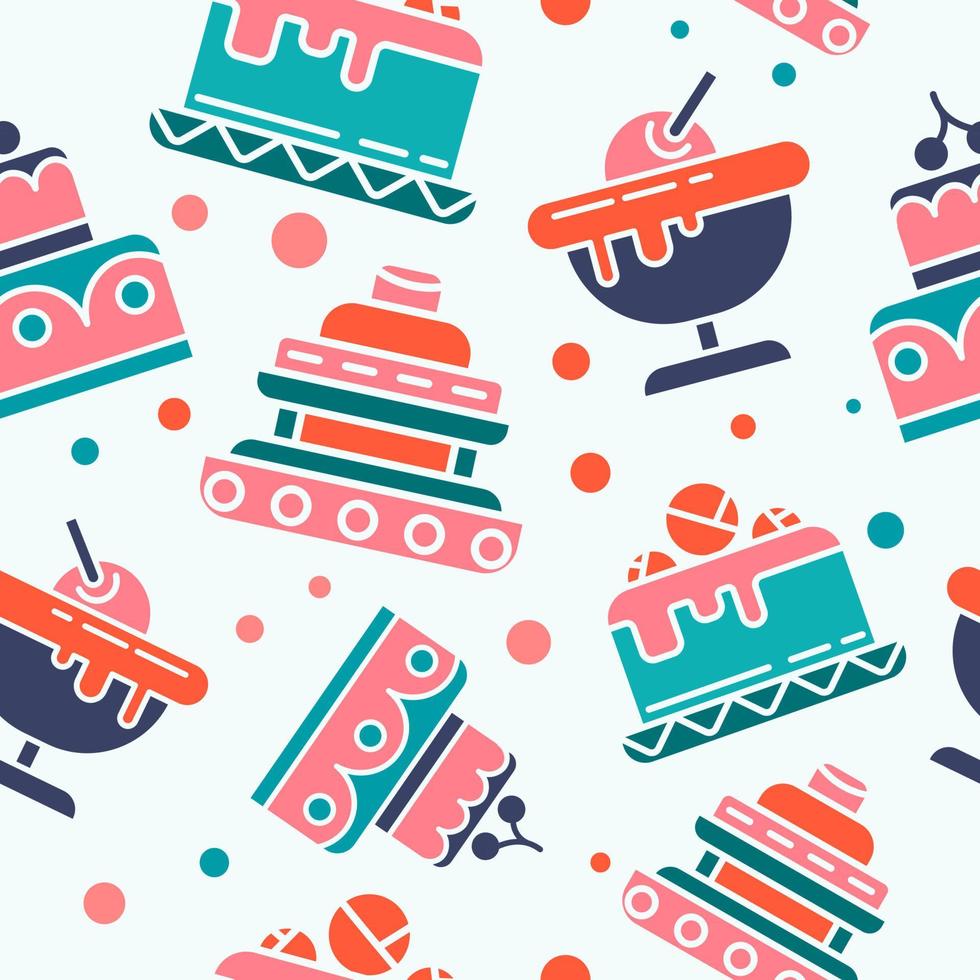 Dessert and cakes, ice cream with cherry pattern vector