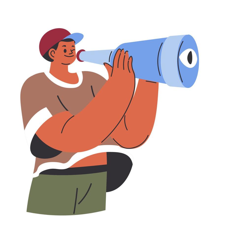 Person with telescope tube looking in distance vector