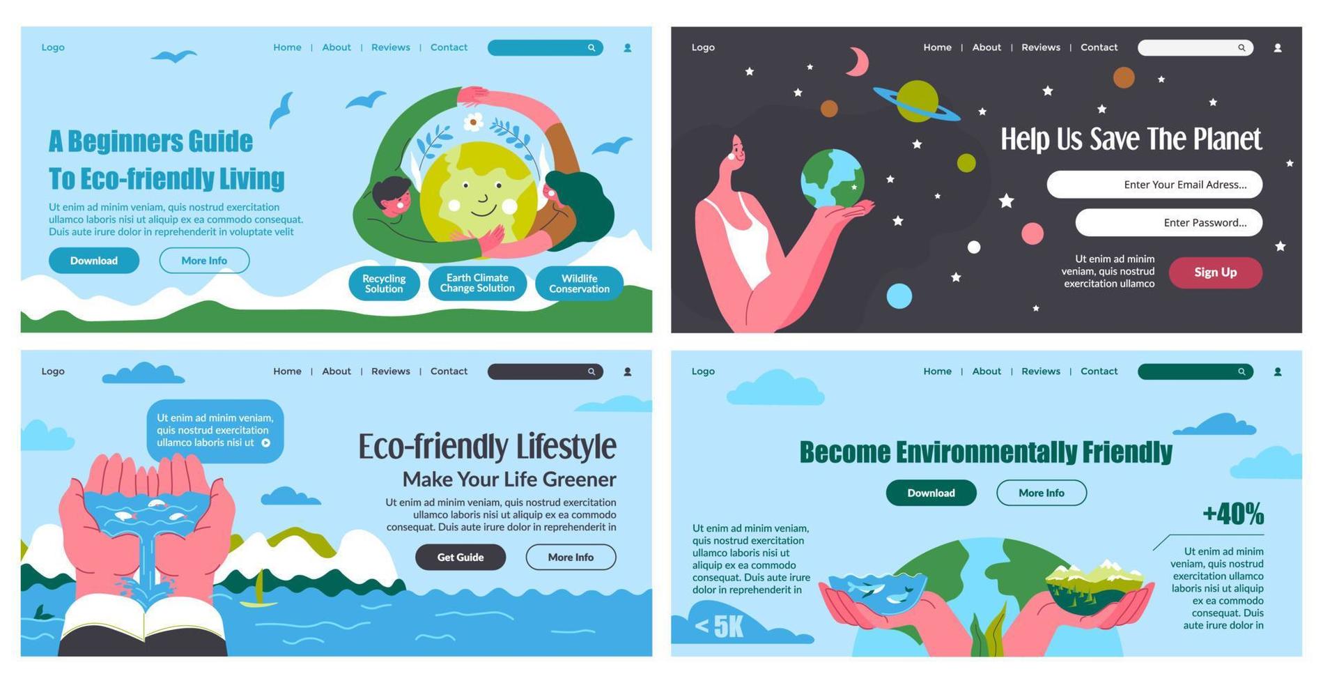 Save planet concept at web banner design set vector