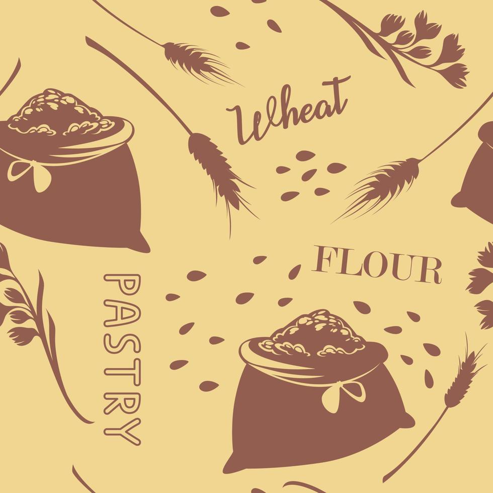 Wheat flour and pastry products, seamless pattern vector