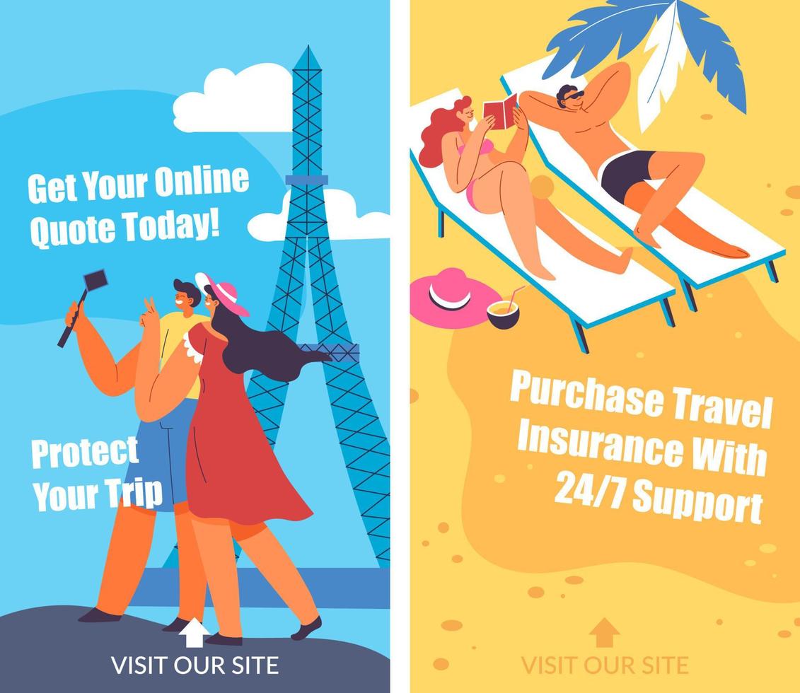 Purchase travel insurance with support, vector