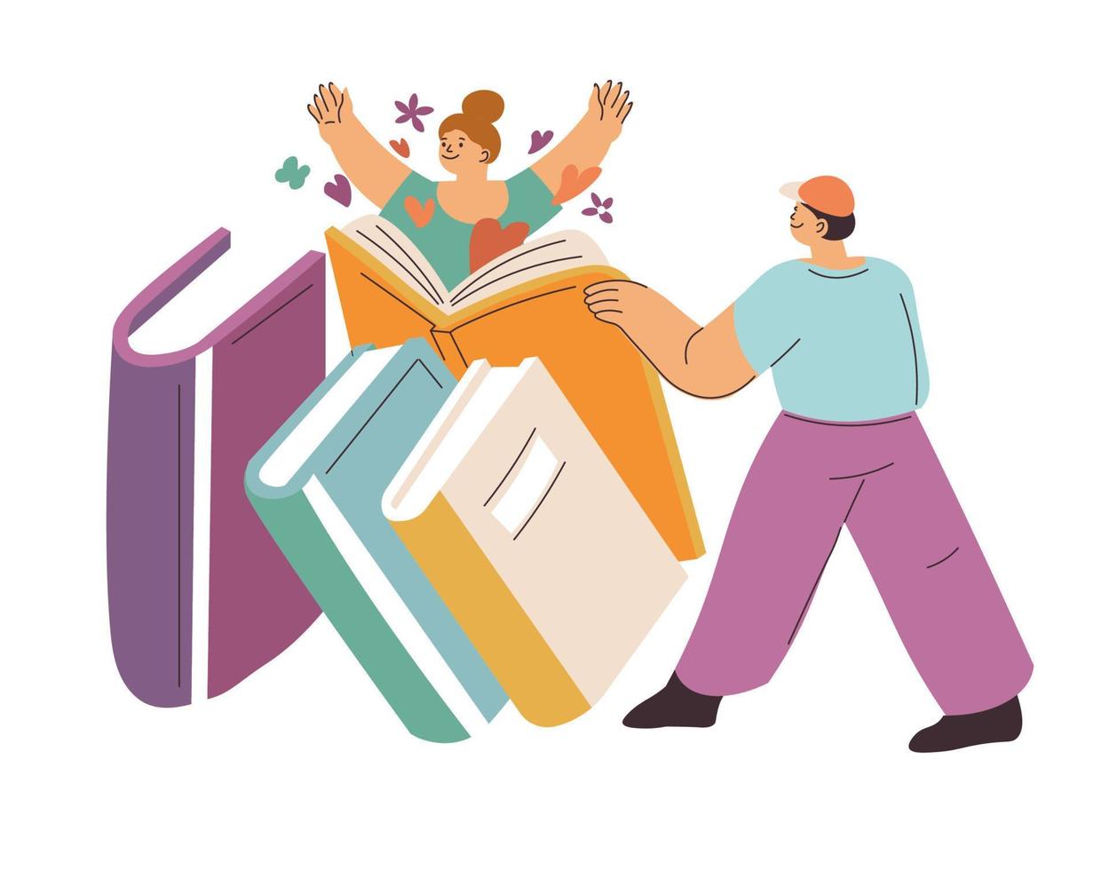 People reading books, readers and hobby vector