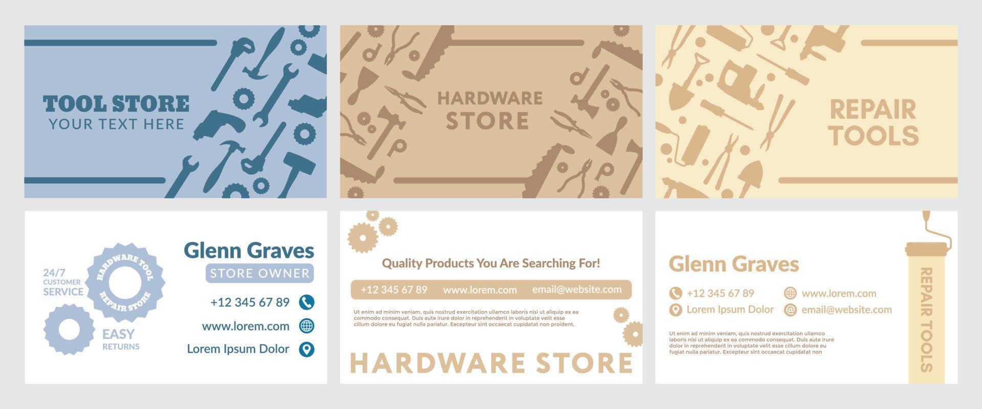 Business card design set for tool store advertising vector