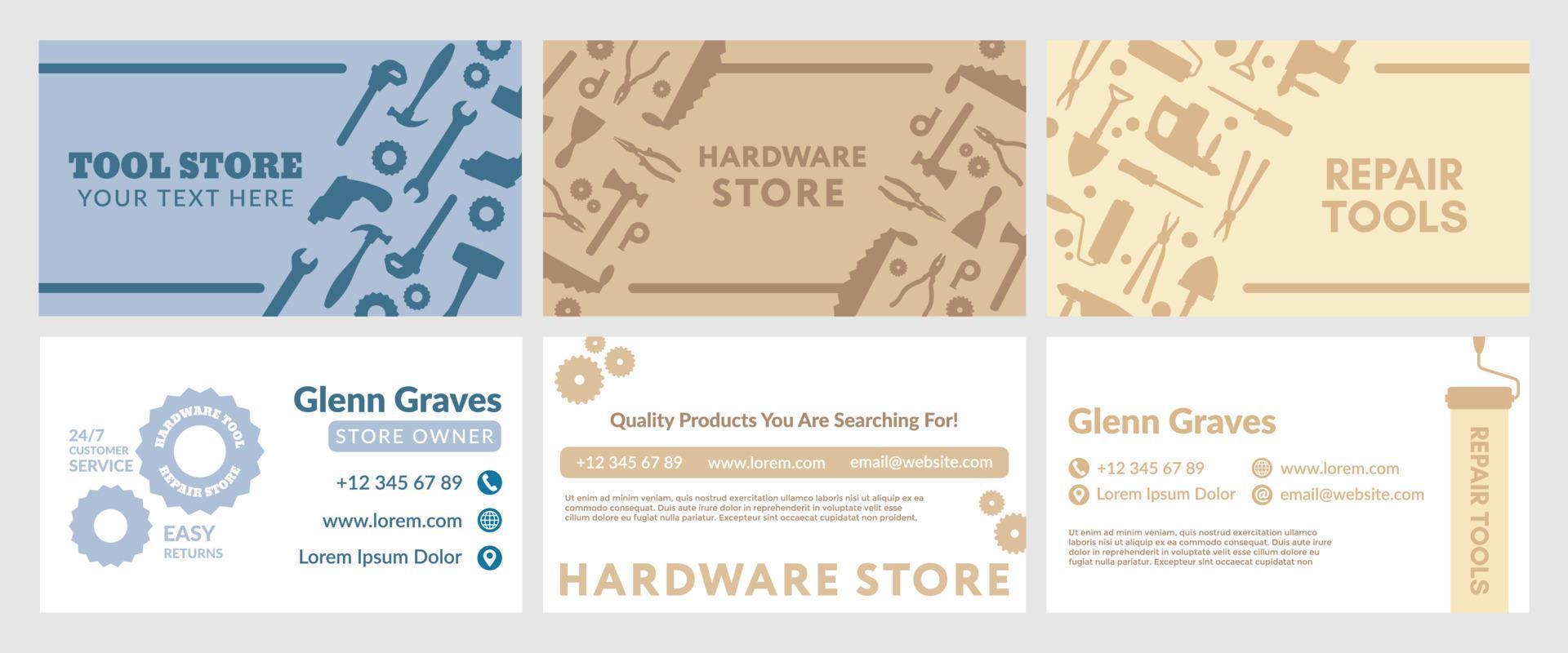 Business card design set for tool store advertising vector