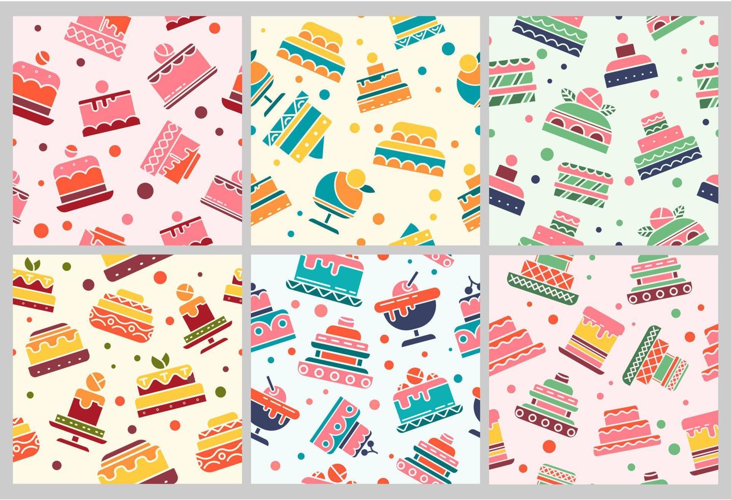 Decorative pattern design set with sweet cake vector