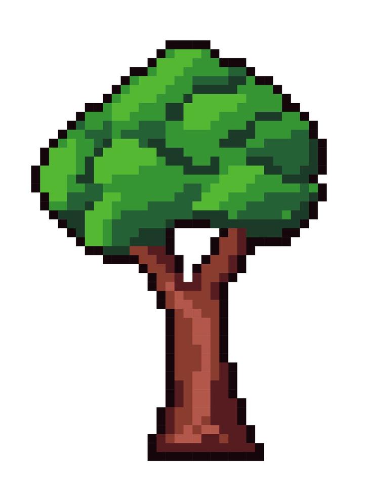 Pixelated tree for game setting, forest botany vector