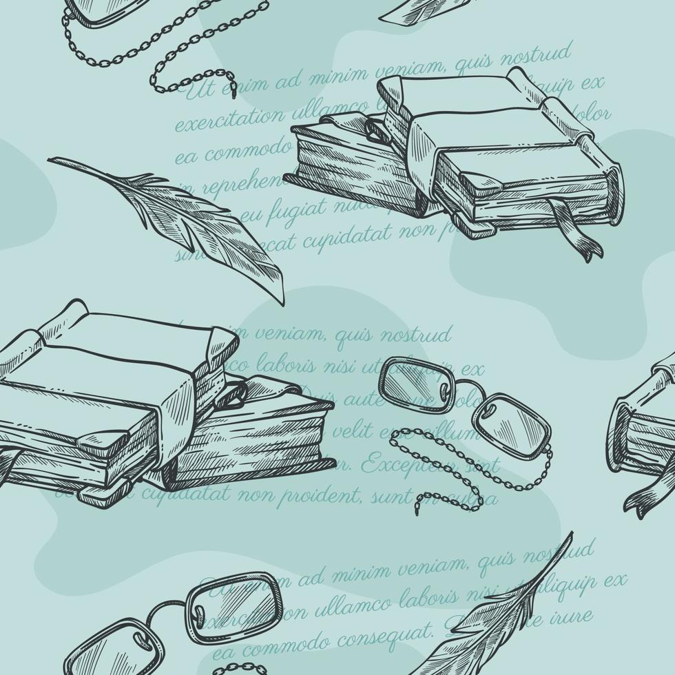 Literature and reading, old books and glasses vector