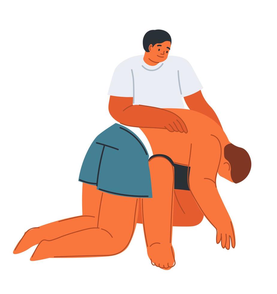 Helping choking person bending and striking back vector