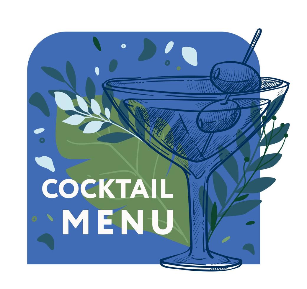 Cocktail menu, alcohol beverage in restaurant vector