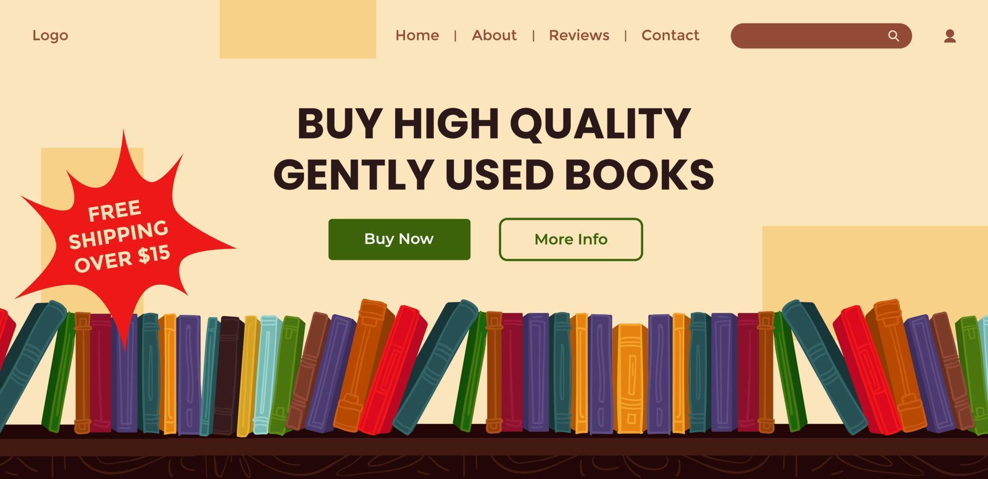 Buy high quality gently used books website page vector