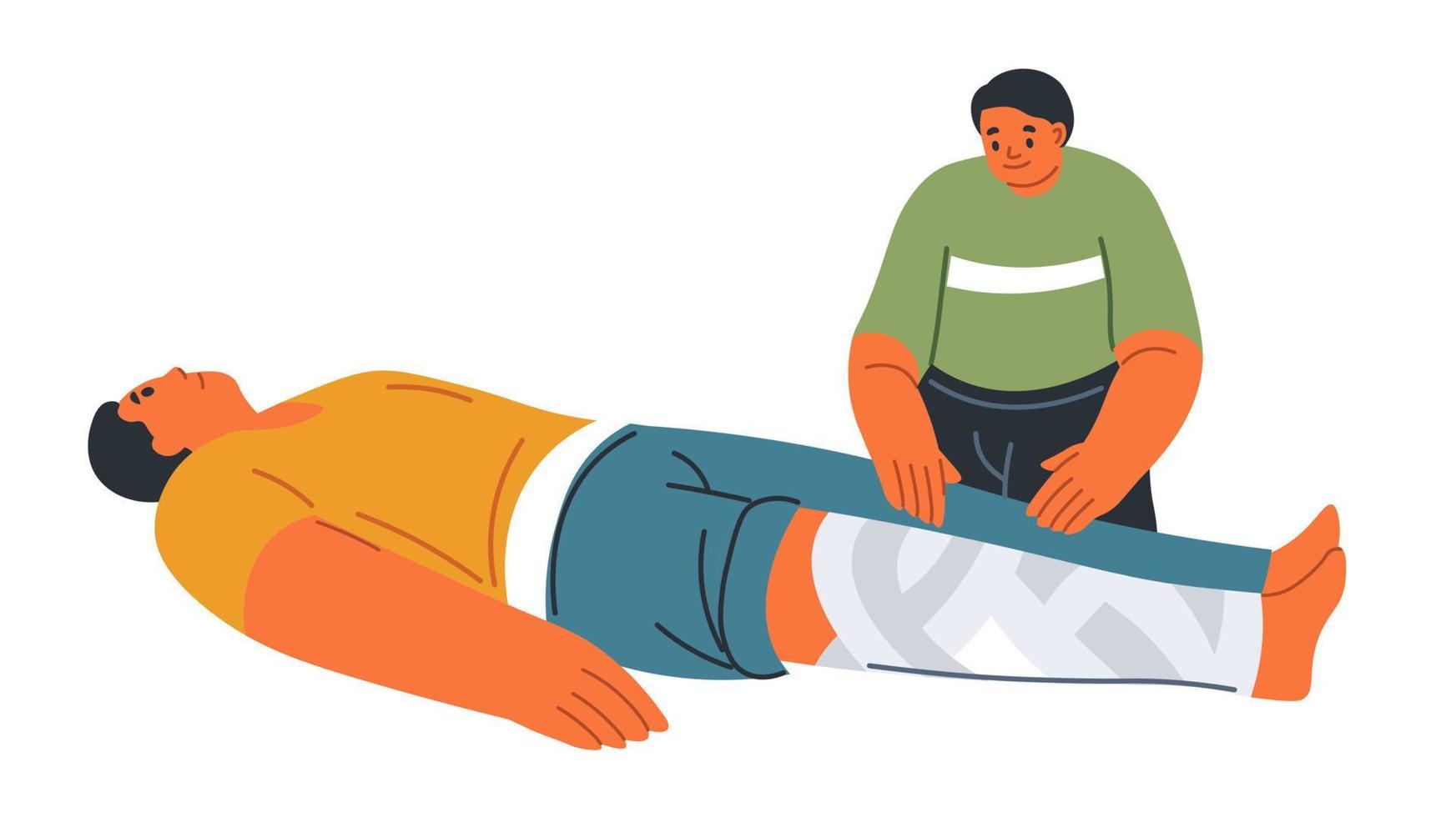 Helping in emergency situation, wounded person vector