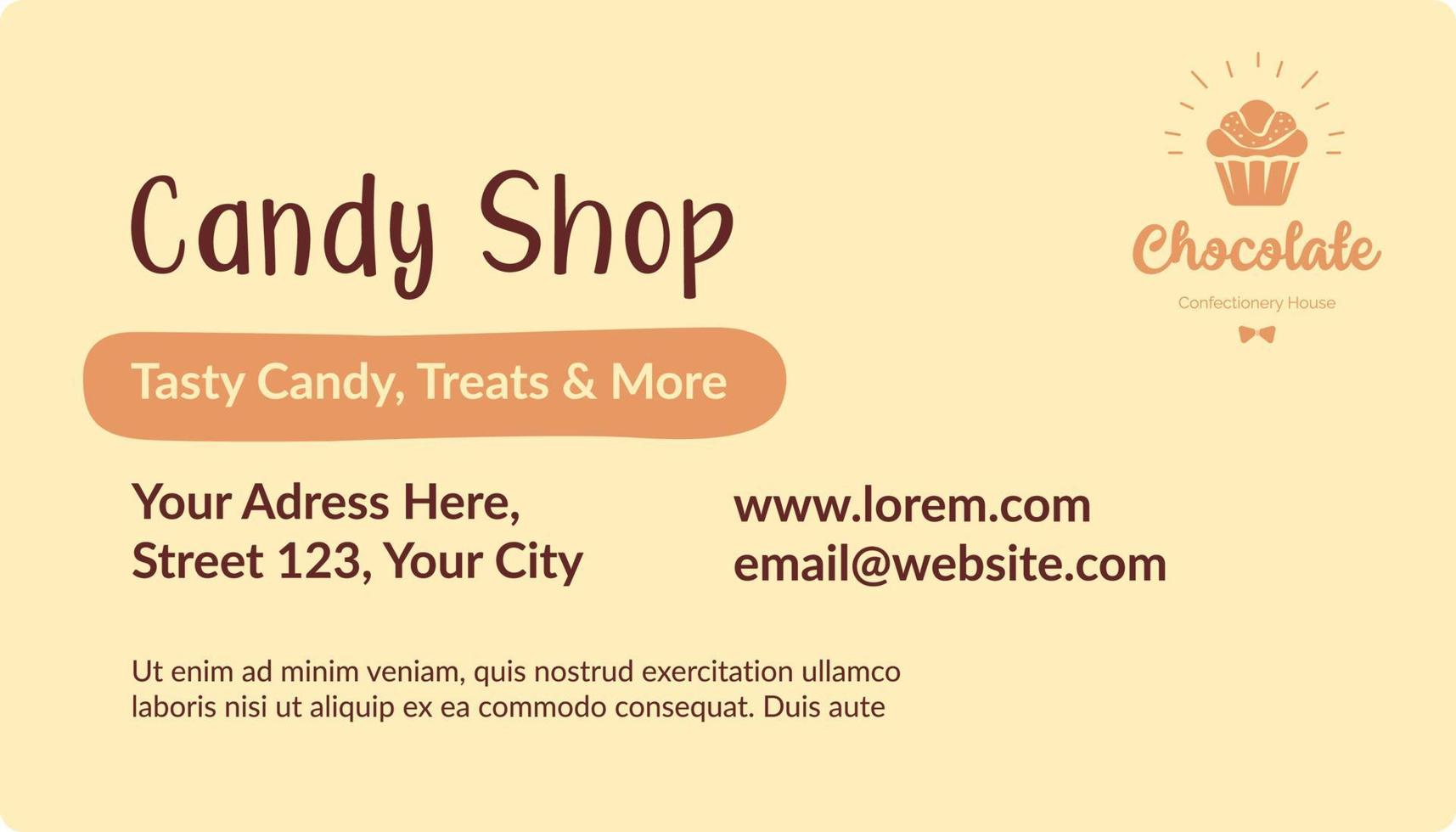 Candy shop, business card with contact information vector