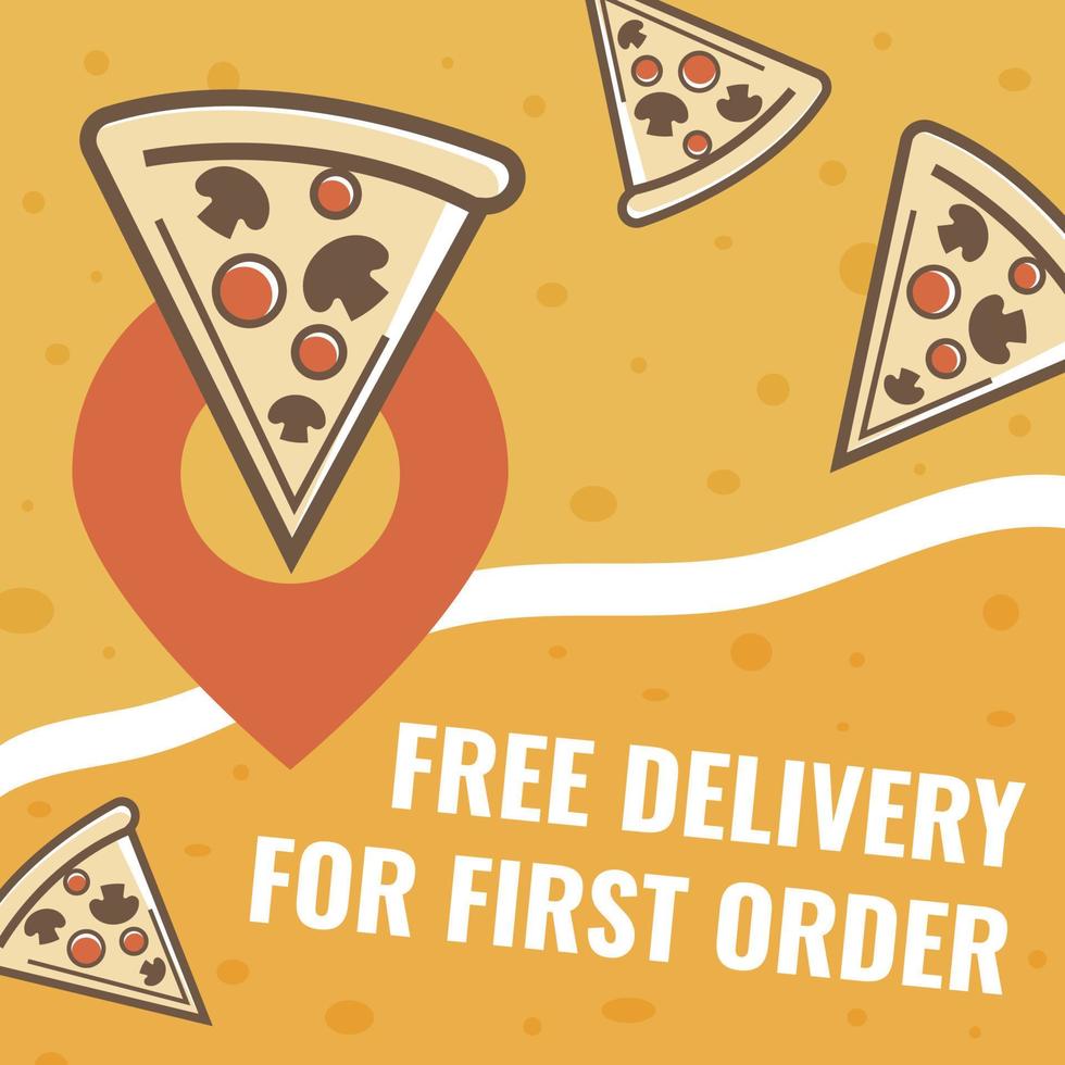 Free delivery for first pizza order, promo banner vector