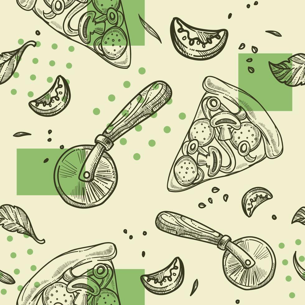 Pizzeria menu seamless pattern, tasty pizza vector