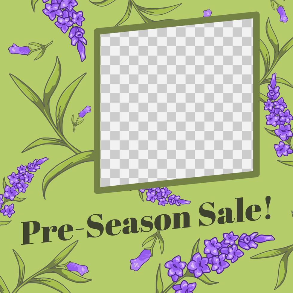 Pre season sale, square frame background vector