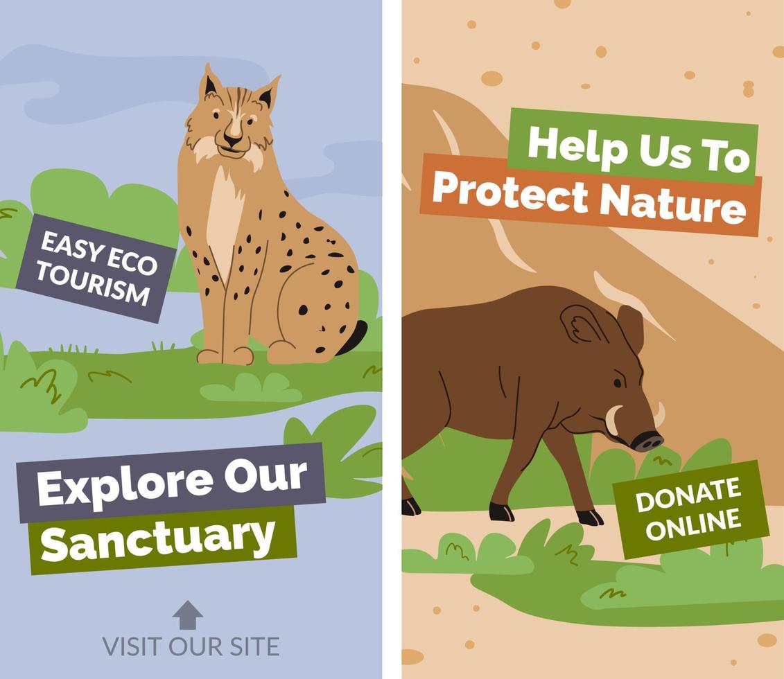 Explore our sanctuary for wild animals, banners vector
