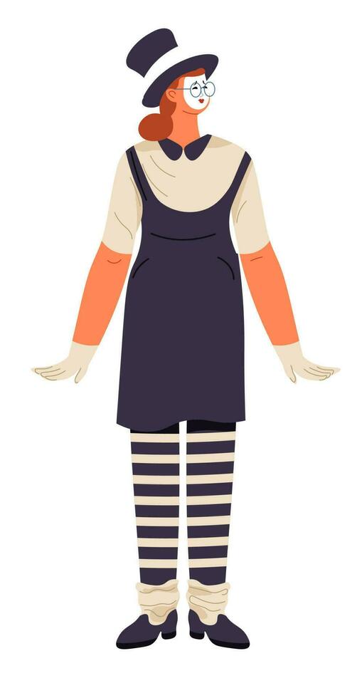 Mime actor, pantomimist performer showing fun vector