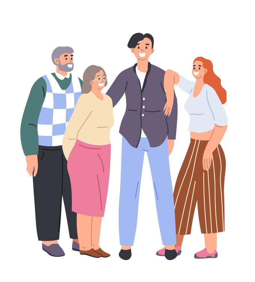 familia retrato, joven personas y abuelos vector