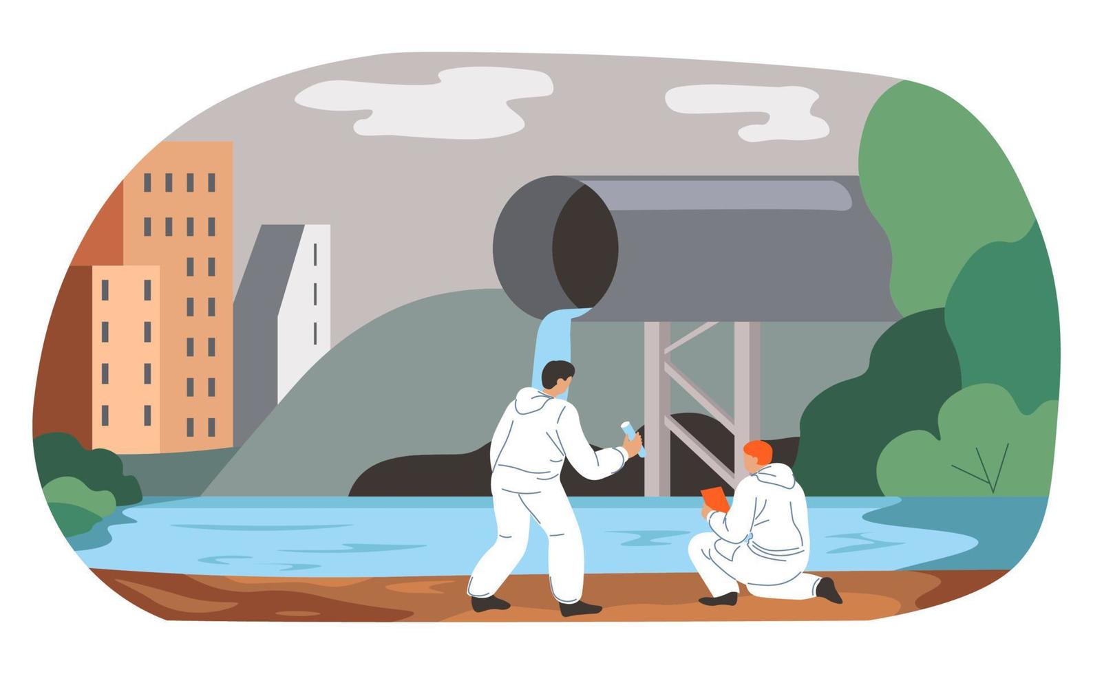 Examination of water pollution, care for nature vector