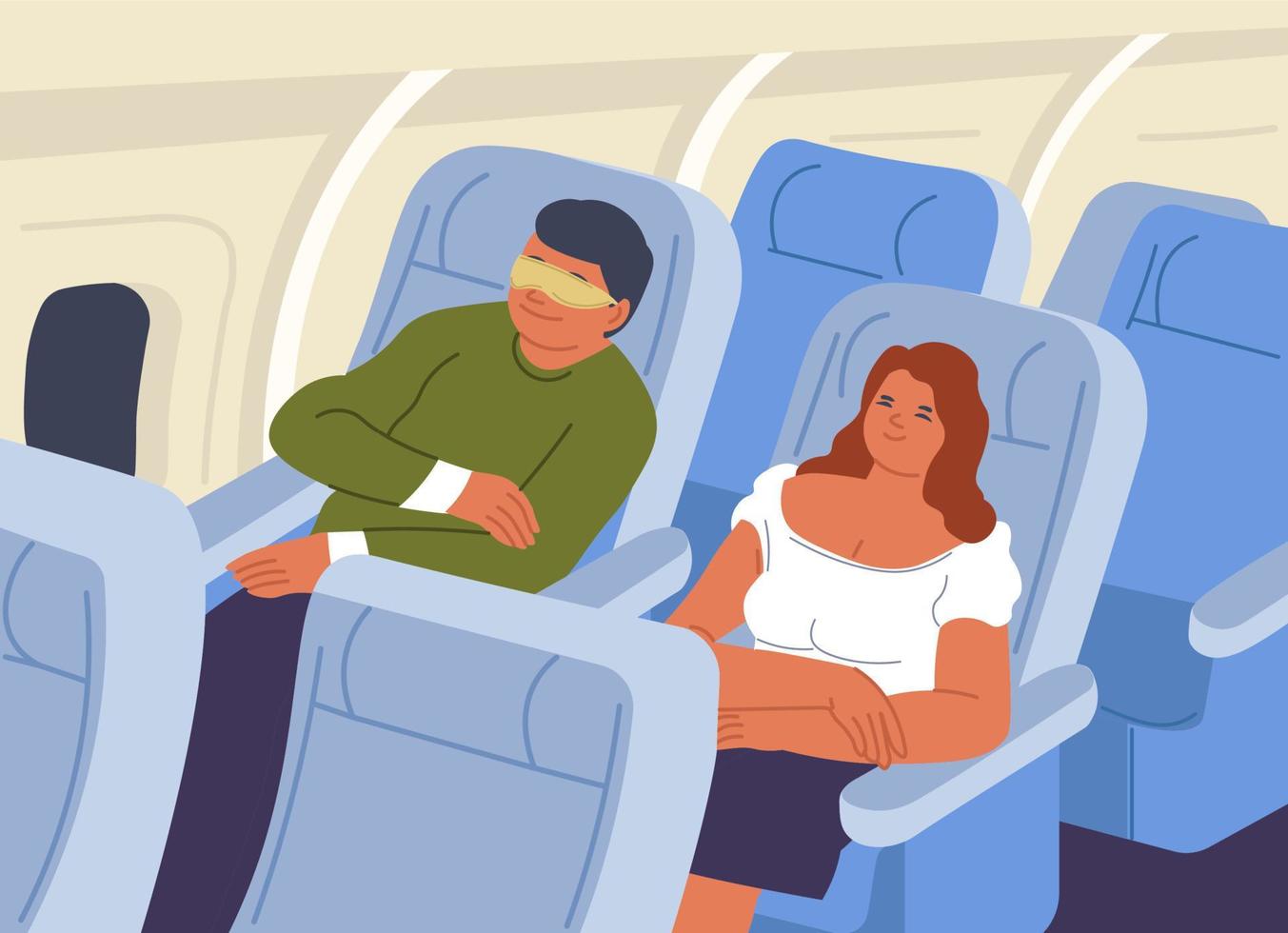 personas de viaje por aire, hombre y mujer en asientos vector