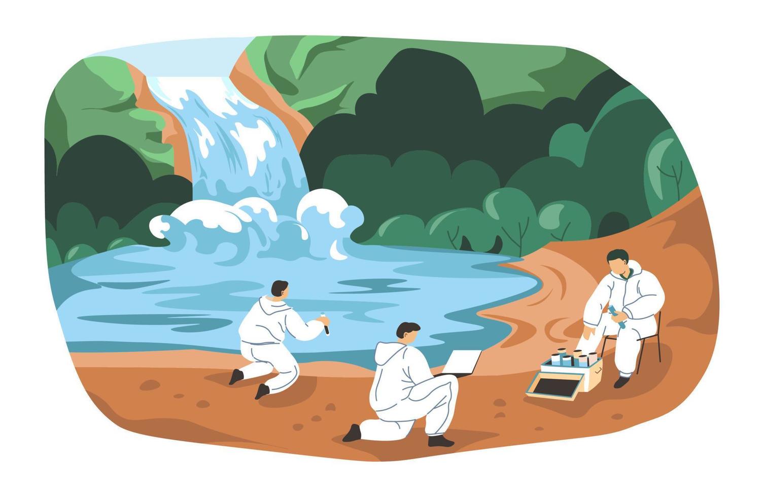 Researchers working analysis of water pollution vector