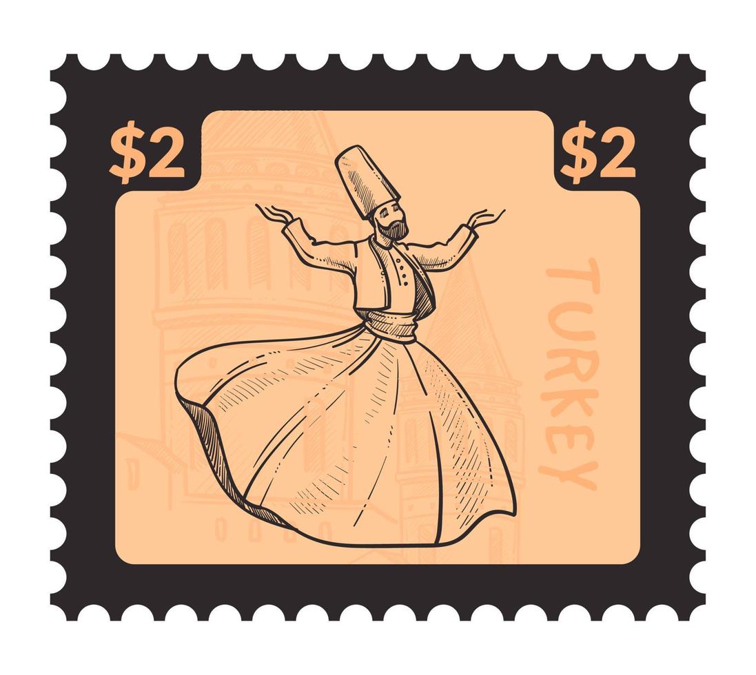 Dancing dervish postmark or postcard with price vector