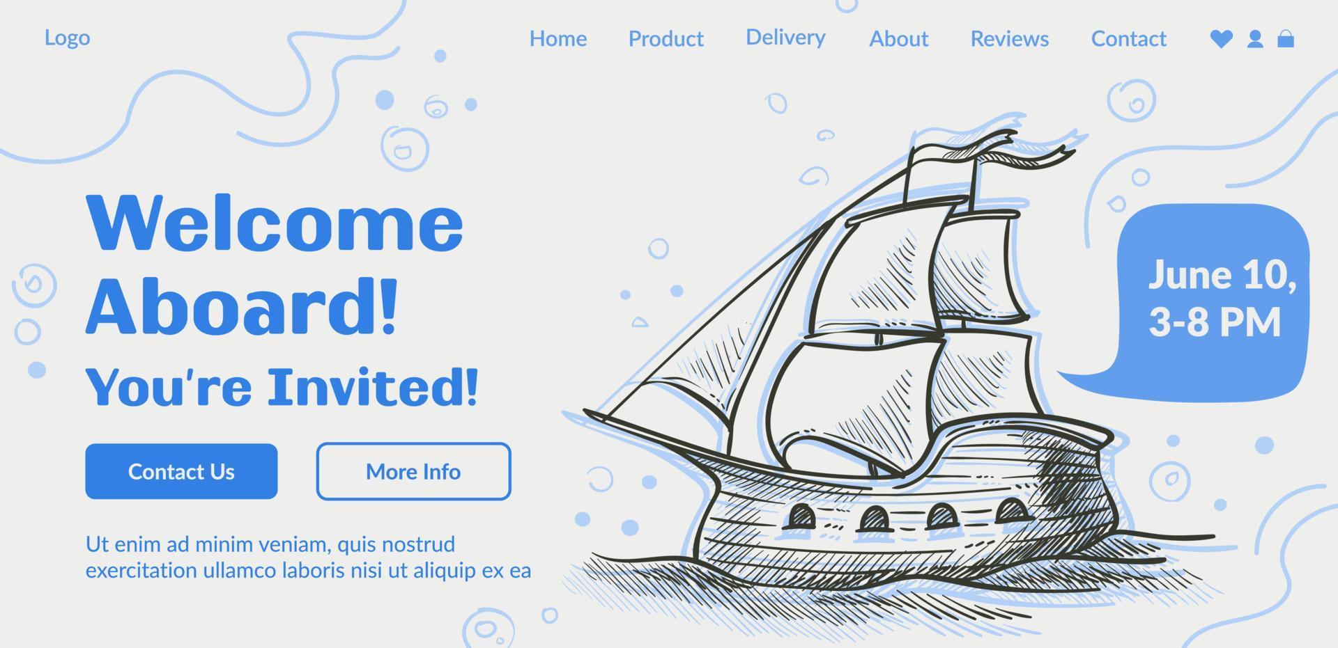 Welcome aboard, you are invited website pages vector