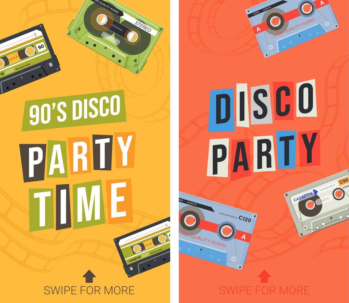 Disco party 90s retro entertainment and fun banner vector