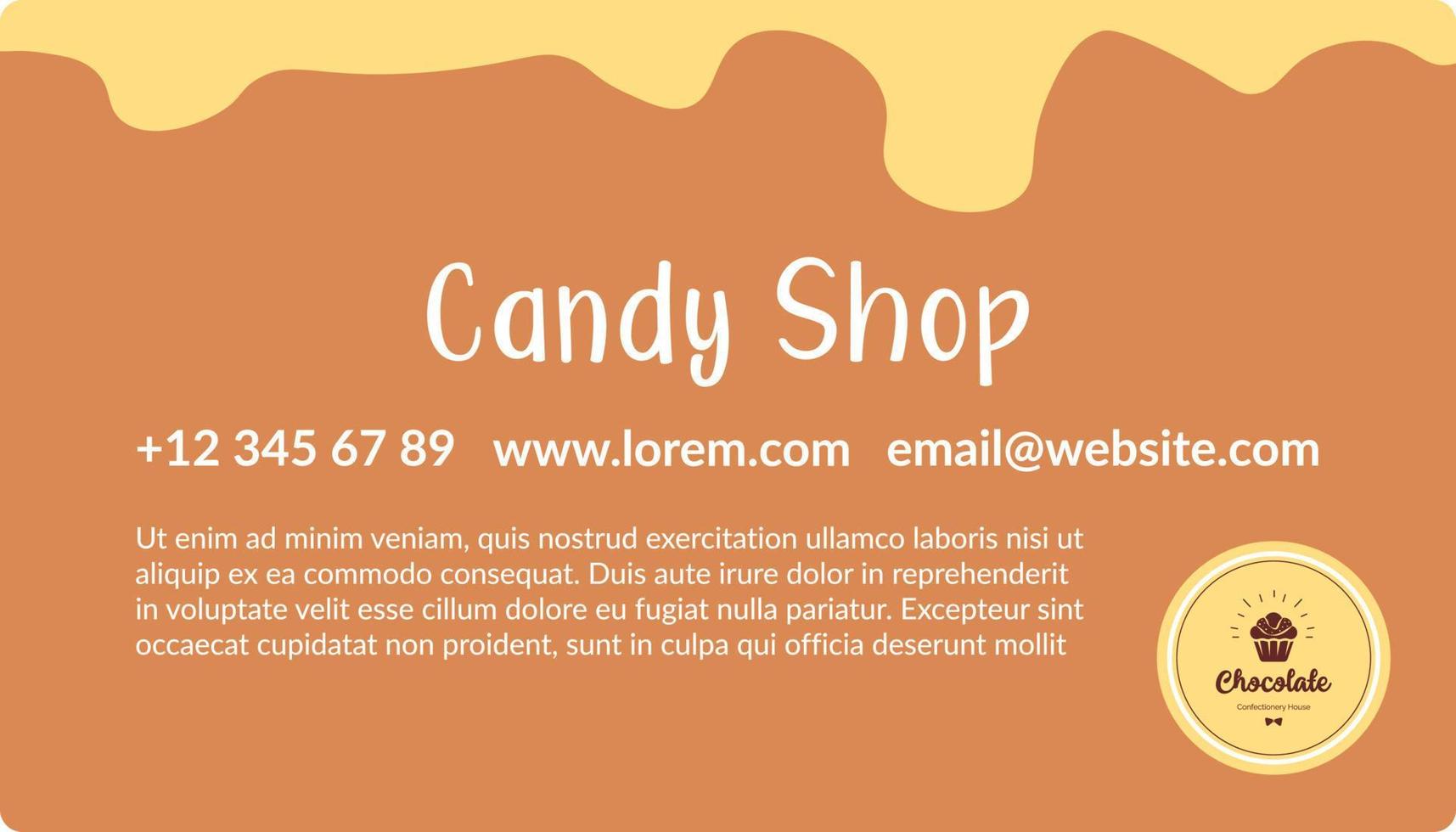 Candy shop business card with personal information vector