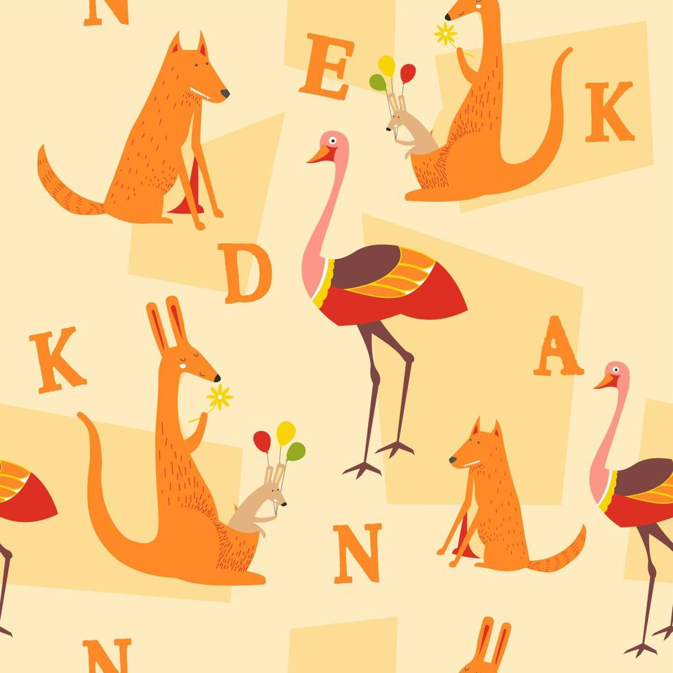 Alphabet letters and animal characters pattern vector