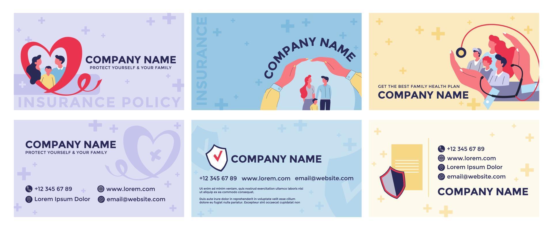 Business card design set for health insurance vector