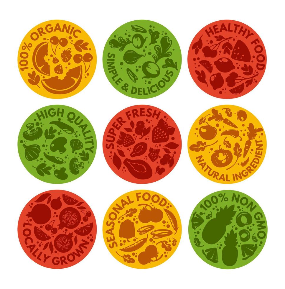 Sticker design set with organic product concept vector