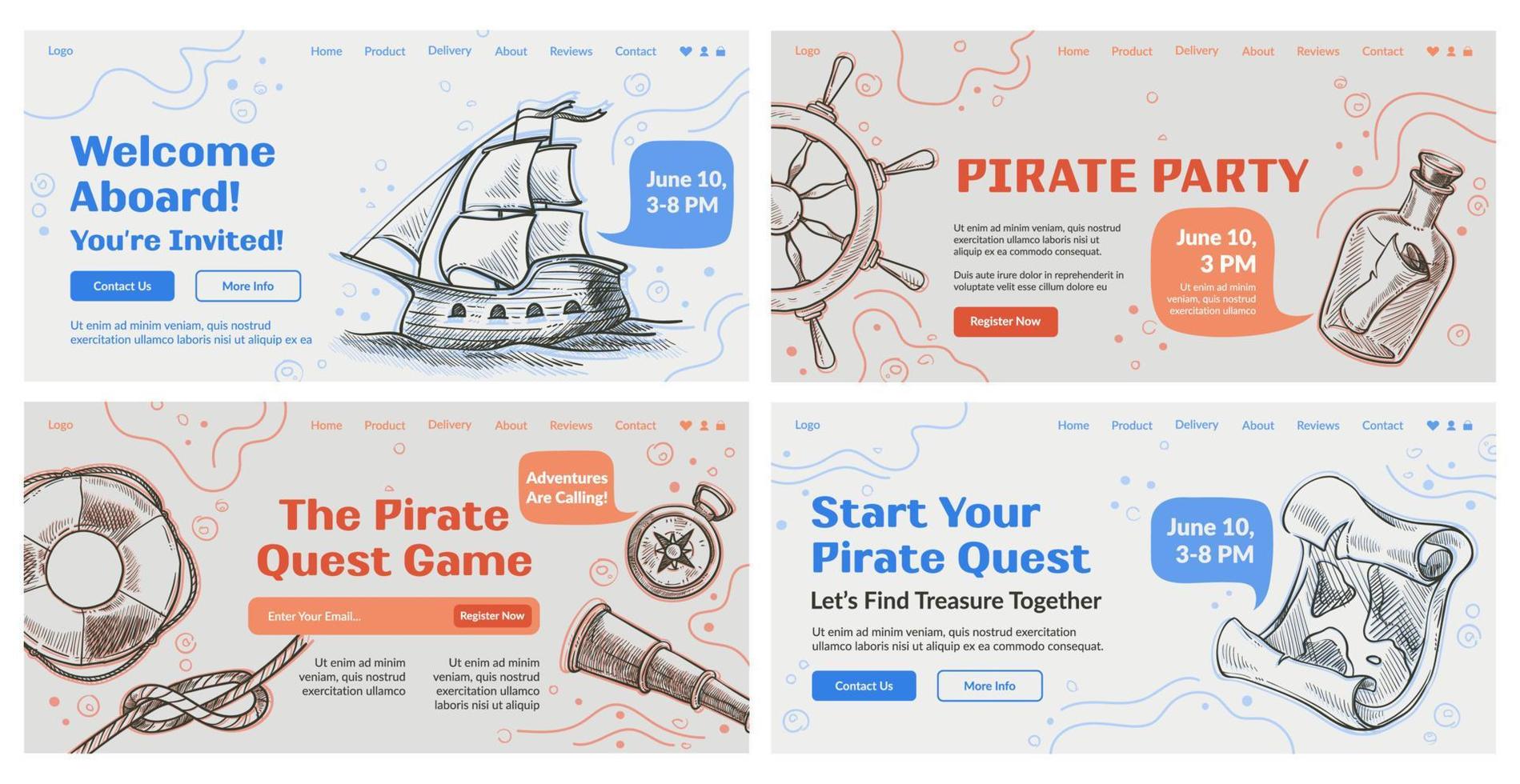 Landing page set for pirate party promotion vector