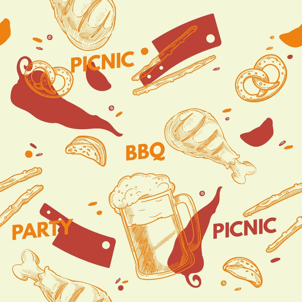 Picnic and barbeque party, drinks and food vector