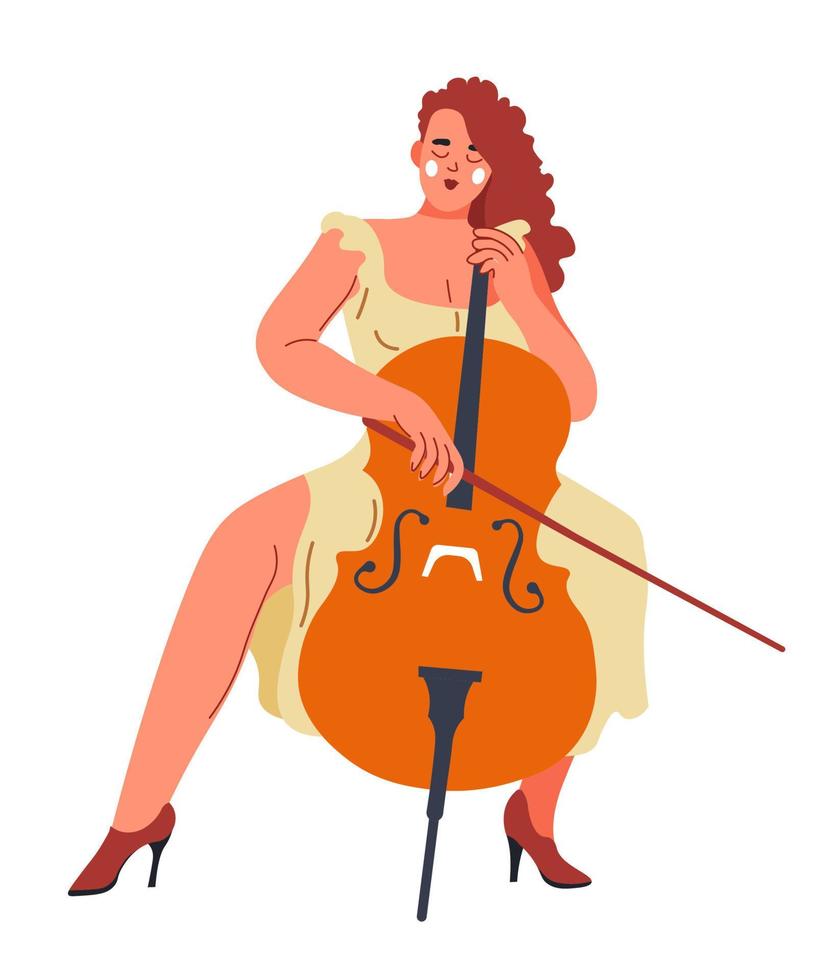 mujer jugando en violonchelo, músico con instrumento vector