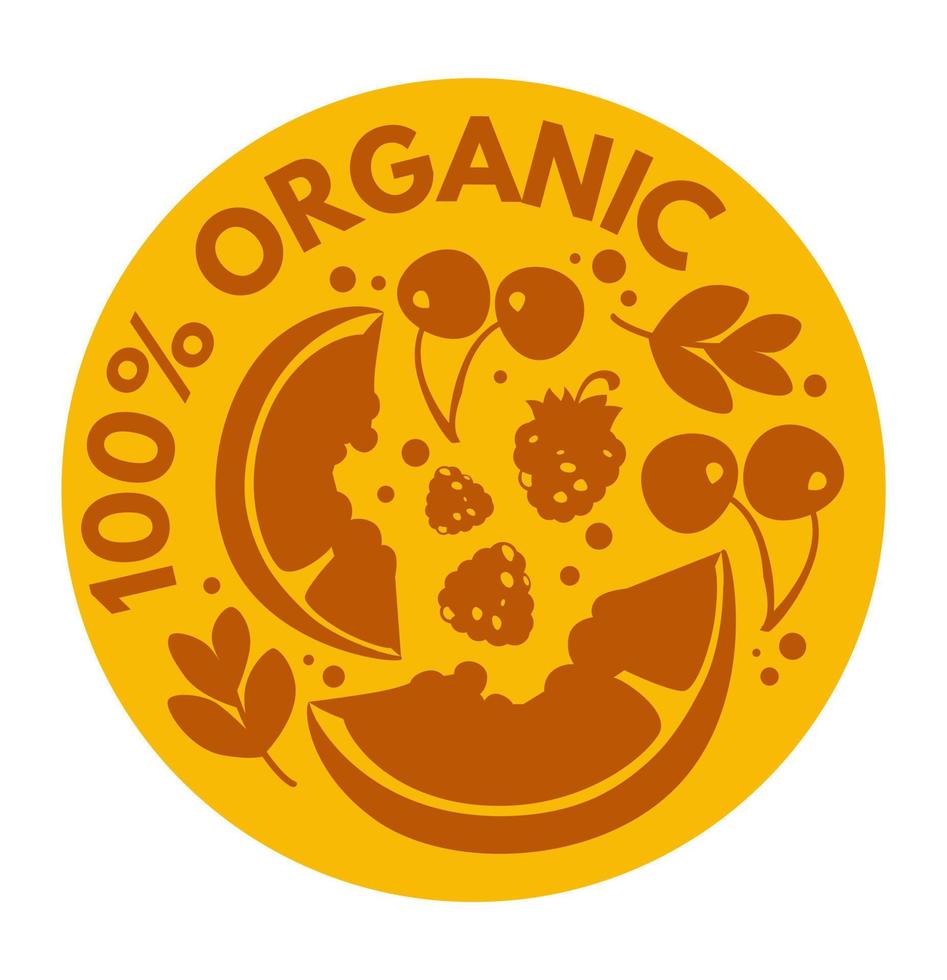 Organic and natural products, fruits label emblem vector