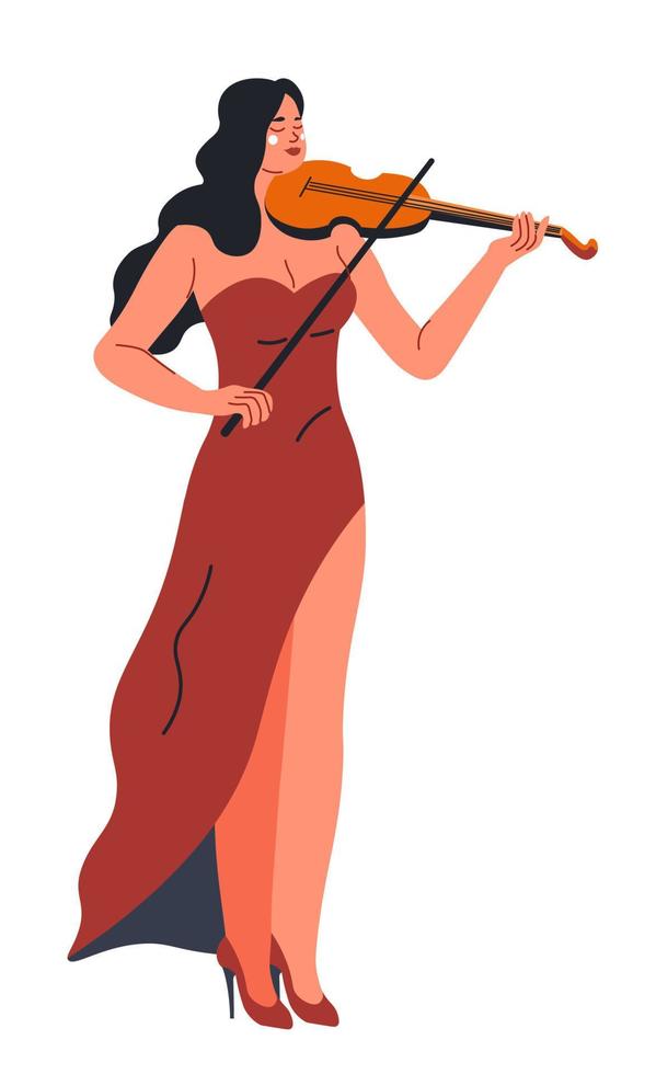 violinista mujer jugando en cuerda instrumentos vector