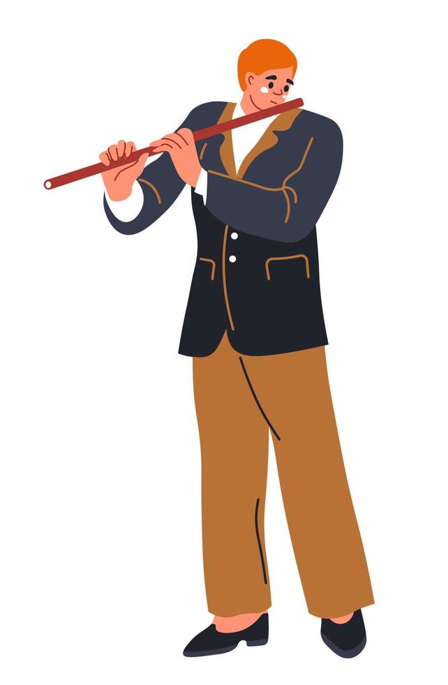 Musician playing on flute, musical performance vector