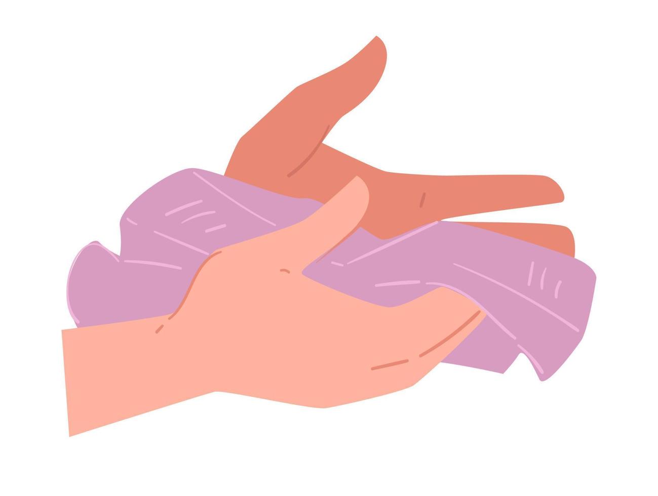 Drying hands with towel, hygiene and body care vector