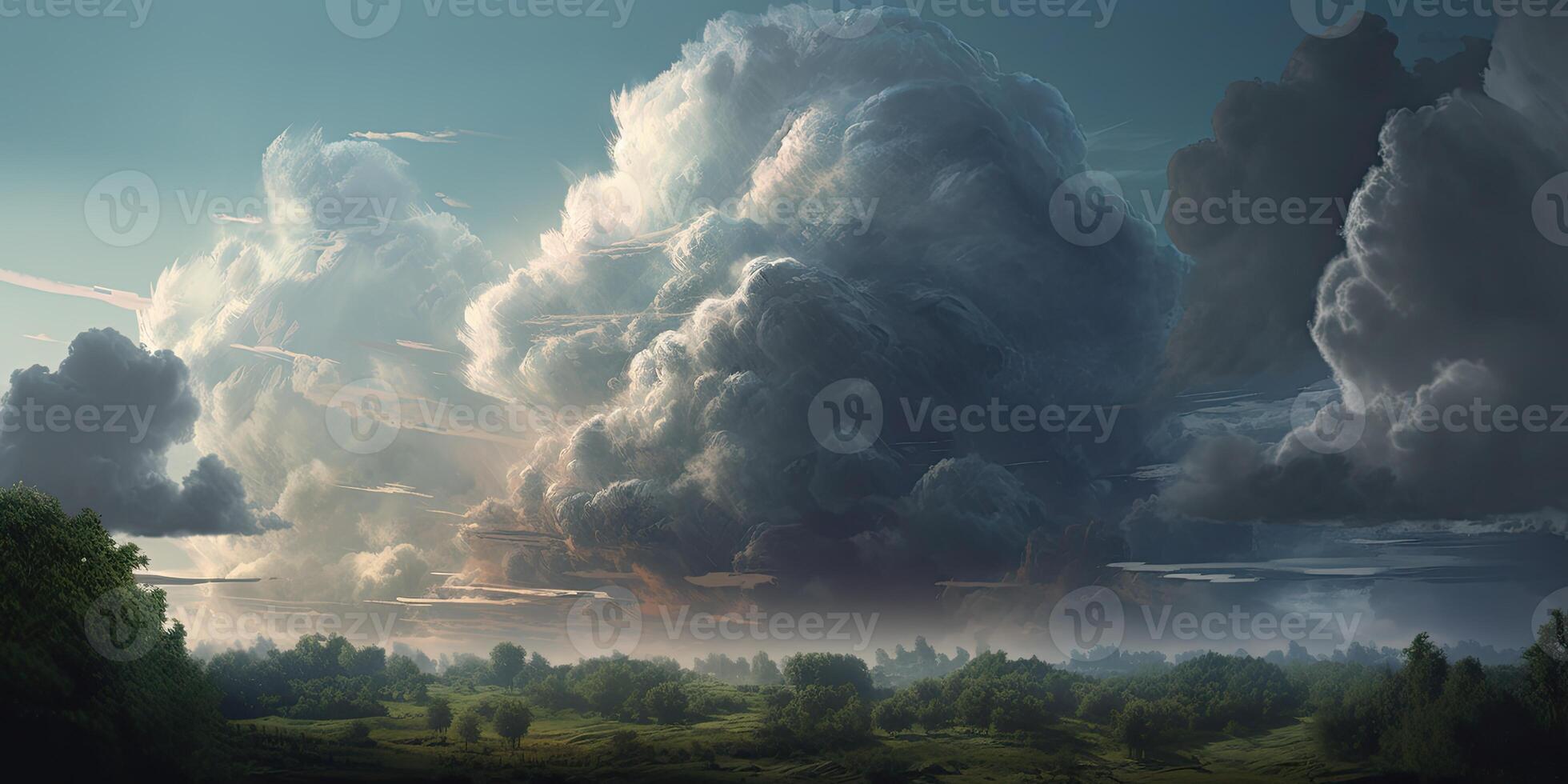 Storm clouds gather over a road that leads into the distance, creating a very dramatic landscape. . photo