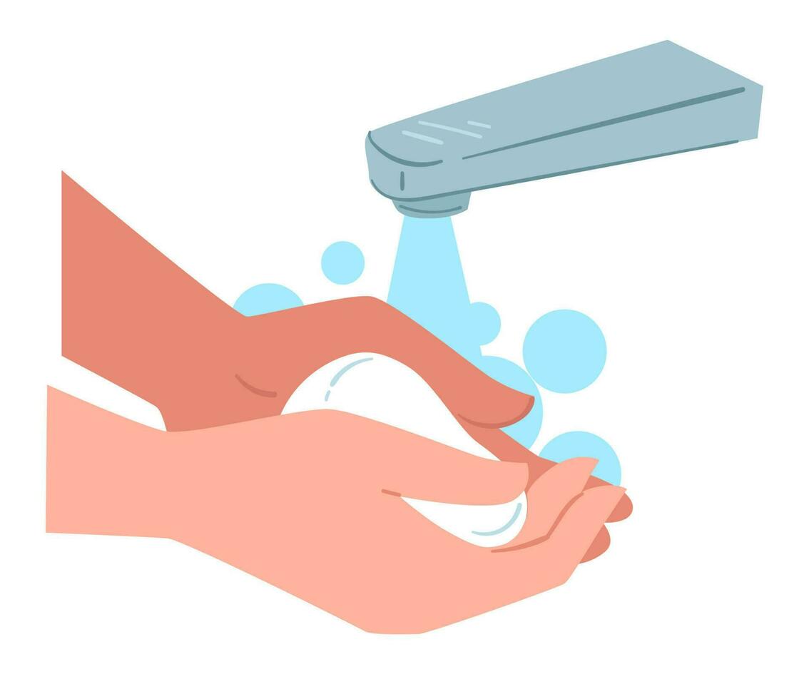 Washing hands with soap, personal hygiene and care vector