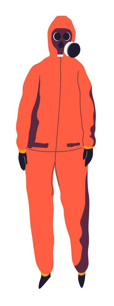 Protective suit, hazmat costume with respirator and mask vector